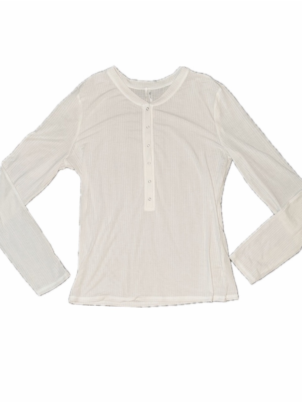 Anthropologie Cream Ribbed Long-Sleeve Henley Top